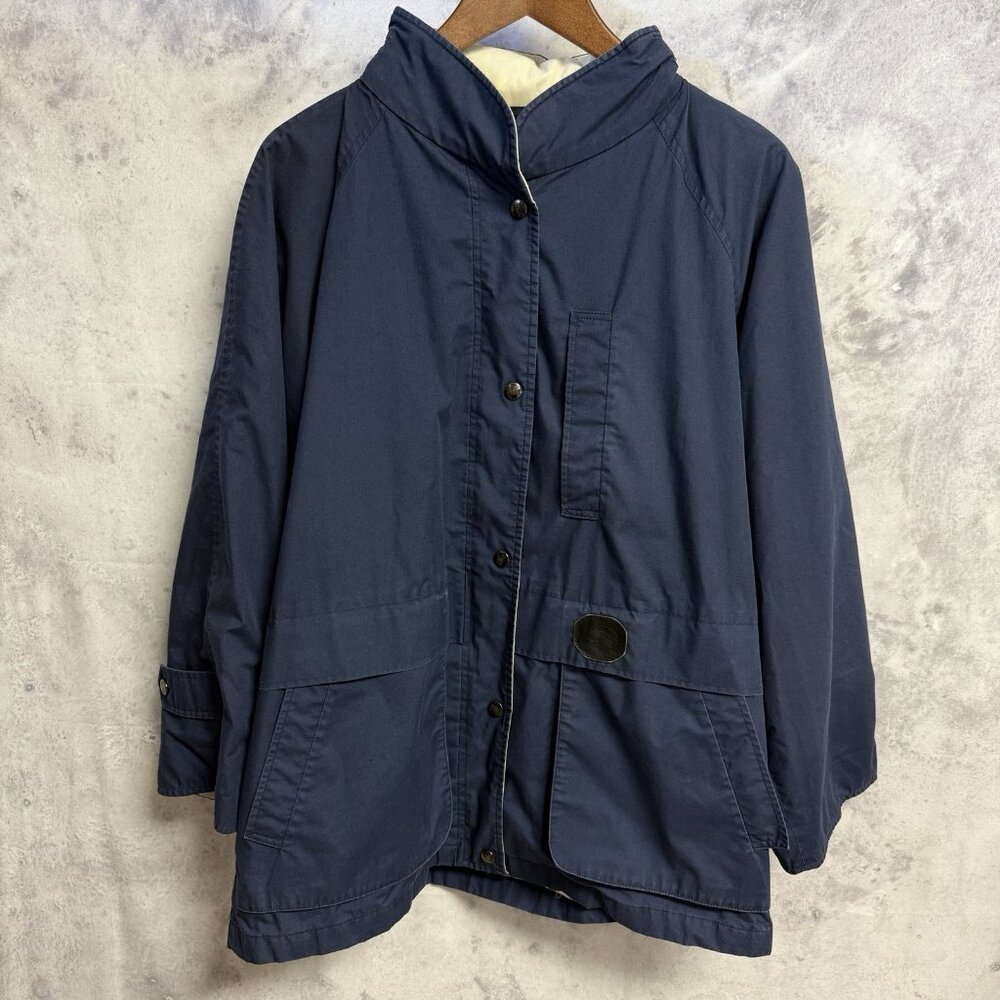 Vintage Burberry Jacket Womens Large 24x28 Blue Hide a Hood England